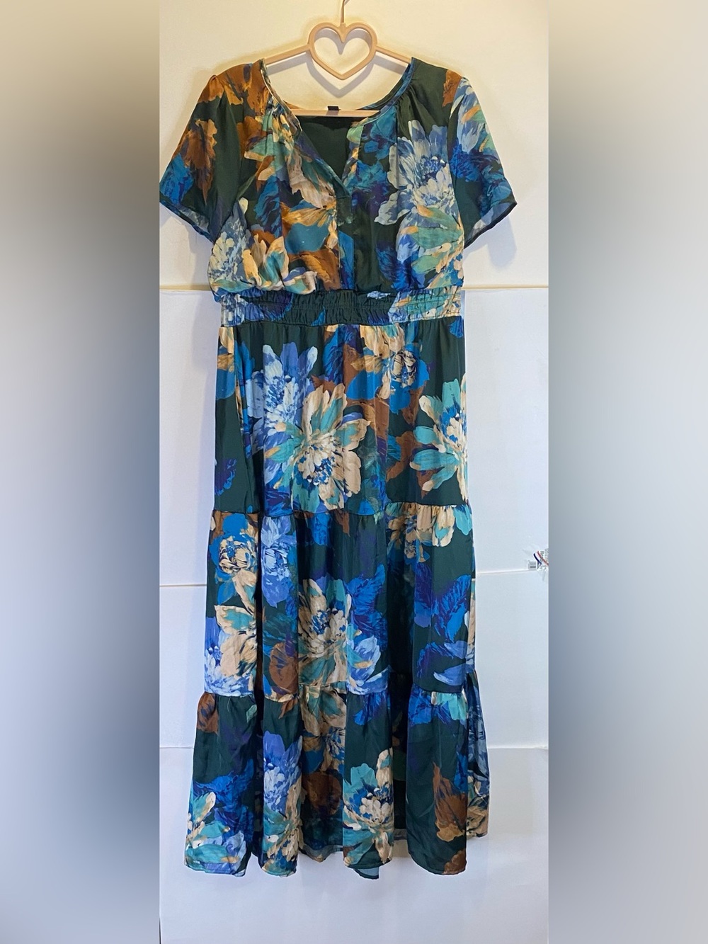 Chetta B Teal Floral Tiered Maxi Dress with Blue and Brown Accents💙